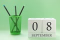 Desk calendar of two cubes for September 8 Royalty Free Stock Photo