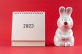 2023 Desk Calendar Year of Rabbit on red background