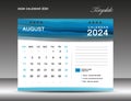 Desk calender 2024 - August 2024 template, Calendar 2024 design template, planner, simple, Wall calendar design, week starts on