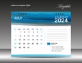 Desk calender 2024 - July 2024 template, Calendar 2024 design template, planner, simple, Wall calendar design, week starts on