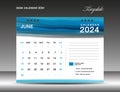 Desk calender 2024 - June 2024 template, Calendar 2024 design template, planner, simple, Wall calendar design, week starts on