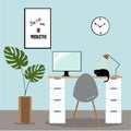 Desk chair computer Workspace Office No People. Workplace vector illustration Royalty Free Stock Photo