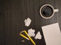 Desk, Coffee, Broken Pencil, Angry, White Notepad Royalty Free Stock Photo