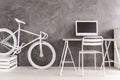 Desk,computer and bicycle