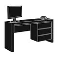 A desk with a computer and books. Furniture and interior single icon in black style Isometric vector symbol stock Royalty Free Stock Photo