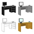 A desk with a computer and books. Furniture and interior single icon in cartoon style Isometric vector symbol stock Royalty Free Stock Photo