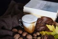 Autumn Delights: Glass Cup of Espresso Coffee on a Cozy Desk