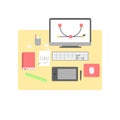 Desk elements of graphic designer vector color illustration