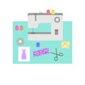 Desk elements of seamstress vector color illustration