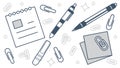 Desk Essentials Pattern: Notebooks, Pens, Clips Motif, vector design Generative AI Royalty Free Stock Photo