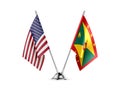 Table flags, United States America and Grenada, isolated on white background. 3d image