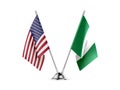 Table flags, United States America and Nigeria, isolated on white background. 3d image