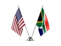 Table flags, United States America and South Africa, isolated on white background. 3d image