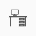 desk icon, office desk vector, furniture, office equipment