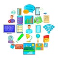 Desk icons set, cartoon style Royalty Free Stock Photo