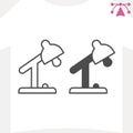 Desk lamp line and solid icon, interior concept. Vector graphics. Lamp with light bulb, stand and power button sign and Royalty Free Stock Photo