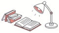 Desk Lamp Shining on Open Books Vector Art, vector design Generative AI Royalty Free Stock Photo