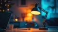 A desk lamp sitting on top of a table with some other items, AI Royalty Free Stock Photo