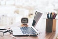 Desk with laptop and items Royalty Free Stock Photo