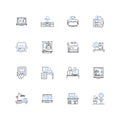 Desk line icons collection. Workspace, Organizer, Computer, Station, Table, Cabinet, Drawer vector and linear