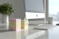 desk motivation, inspiring sticky notes on screen, crisp backdrop, boosting office productivity vibes Royalty Free Stock Photo