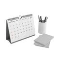 Desk organization with calendar and stationery Royalty Free Stock Photo