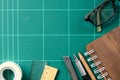 Desk with school stationary or office tools. Flat lay set of art Royalty Free Stock Photo