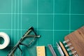 Desk with school stationary or office tools. Flat lay set of art Royalty Free Stock Photo