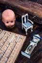 Desk with schoolbag, doll and letterbox Royalty Free Stock Photo