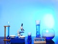 Desk With Science Equipment in Use Royalty Free Stock Photo
