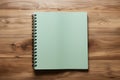 Desk simplicity Top view of a notebook elegantly placed, wooden floor