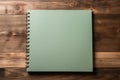 Desk simplicity Top view of a notebook elegantly placed, wooden floor