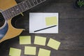 Desk of song composer for a work songwriter. Royalty Free Stock Photo