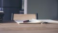 Desk for student education concept. Book for study for exam. Stack of book, diary and pen placed on white School table in the Royalty Free Stock Photo