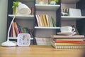 Desk for student work at home concept. Royalty Free Stock Photo