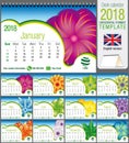 Desk triangle calendar 2018 template with abstract floral design. Size: 21 cm x 15 cm. Format A5. Vector image