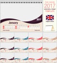 Desk triangle calendar 2017 template. Size: 210mm x 150mm. Format A5. Vector image.