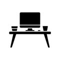 Desk Workspace Setup Solid Icon for Office Table Royalty Free Stock Photo