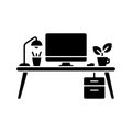 Desk Workspace Setup Solid Icon for Workstation Royalty Free Stock Photo