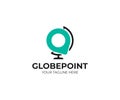 Desk world globe and pin point logo template. Desktop earth globe and location sign vector design Royalty Free Stock Photo