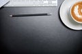 Deskoffice leather desk table with pen and pencil. Top view Royalty Free Stock Photo