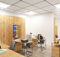 desks and bookcases in the modern office.