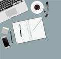 Desks laptop screen vector illustration of business people Top View angle above the office Royalty Free Stock Photo