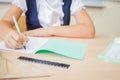 Desktop background of student sitting at desk for classwork Royalty Free Stock Photo