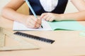 Desktop background of student sitting at desk for classwork Royalty Free Stock Photo