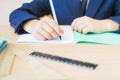 Desktop background of student sitting at desk for classwork Royalty Free Stock Photo