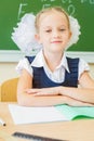 Desktop background of student sitting at desk for classwork Royalty Free Stock Photo