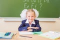 Desktop background of student sitting at desk for classwork Royalty Free Stock Photo