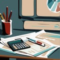 Desktop background workplace with calculator pen and finance document Royalty Free Stock Photo