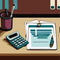 Desktop background workplace with calculator pen and finance document Royalty Free Stock Photo